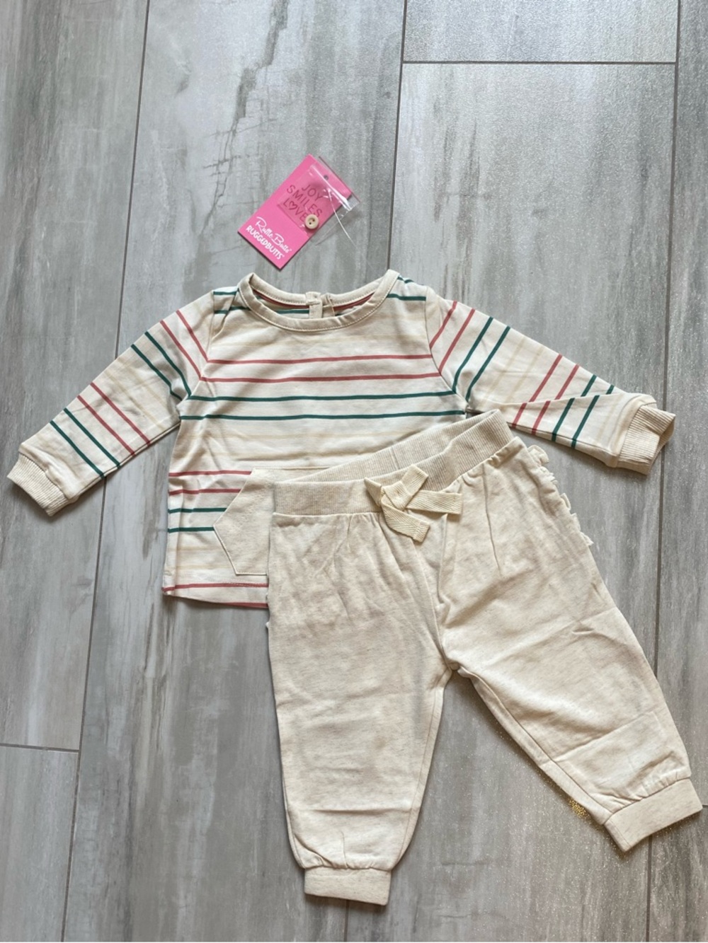 NWT RuffleButts Terra Cotta Stripe Long Sleeve Top & Jogger Set girls 6-12M